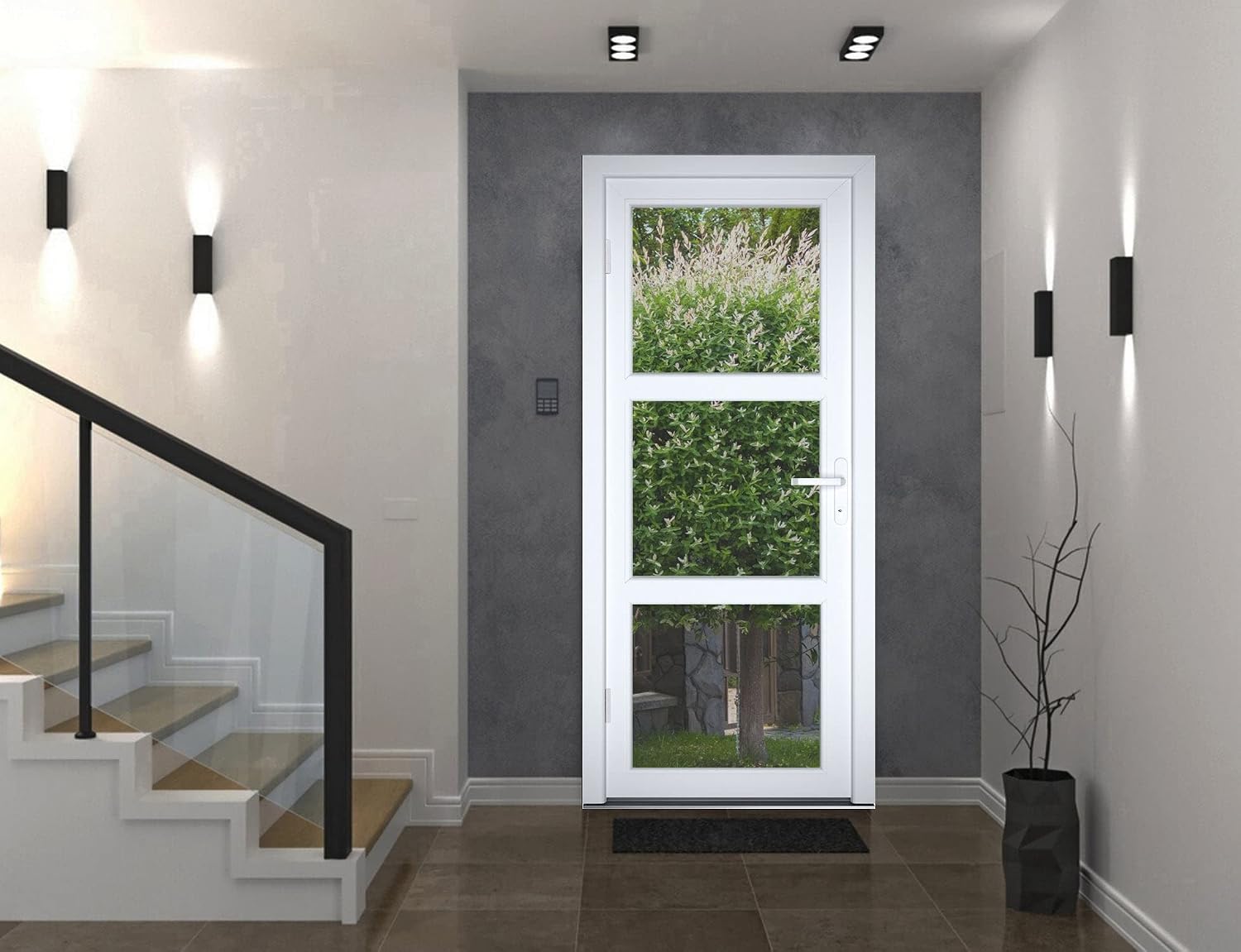 VDOMDOORS Front Exterior Prehung Fiberglass Door Clear Glass/Manux 8555 White Silk Clear Glass / W36 x H80-Right-hand Inswing