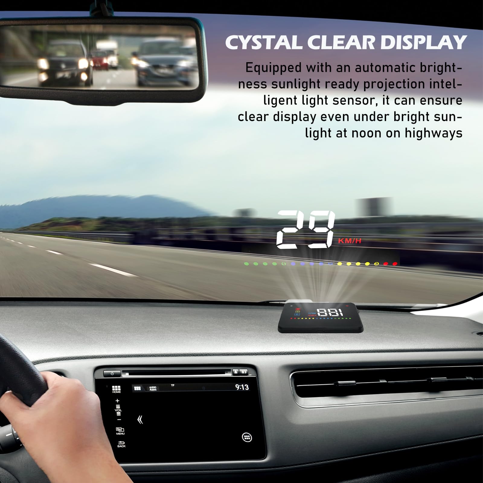 Écran tête haute de 3,5" pour voiture, matériau ABS + PC de qualité supérieure, écran HUD de voiture, affichage LED, compatibilité OBD2, speedomètre, compteur de vitesse, pour une utilisation