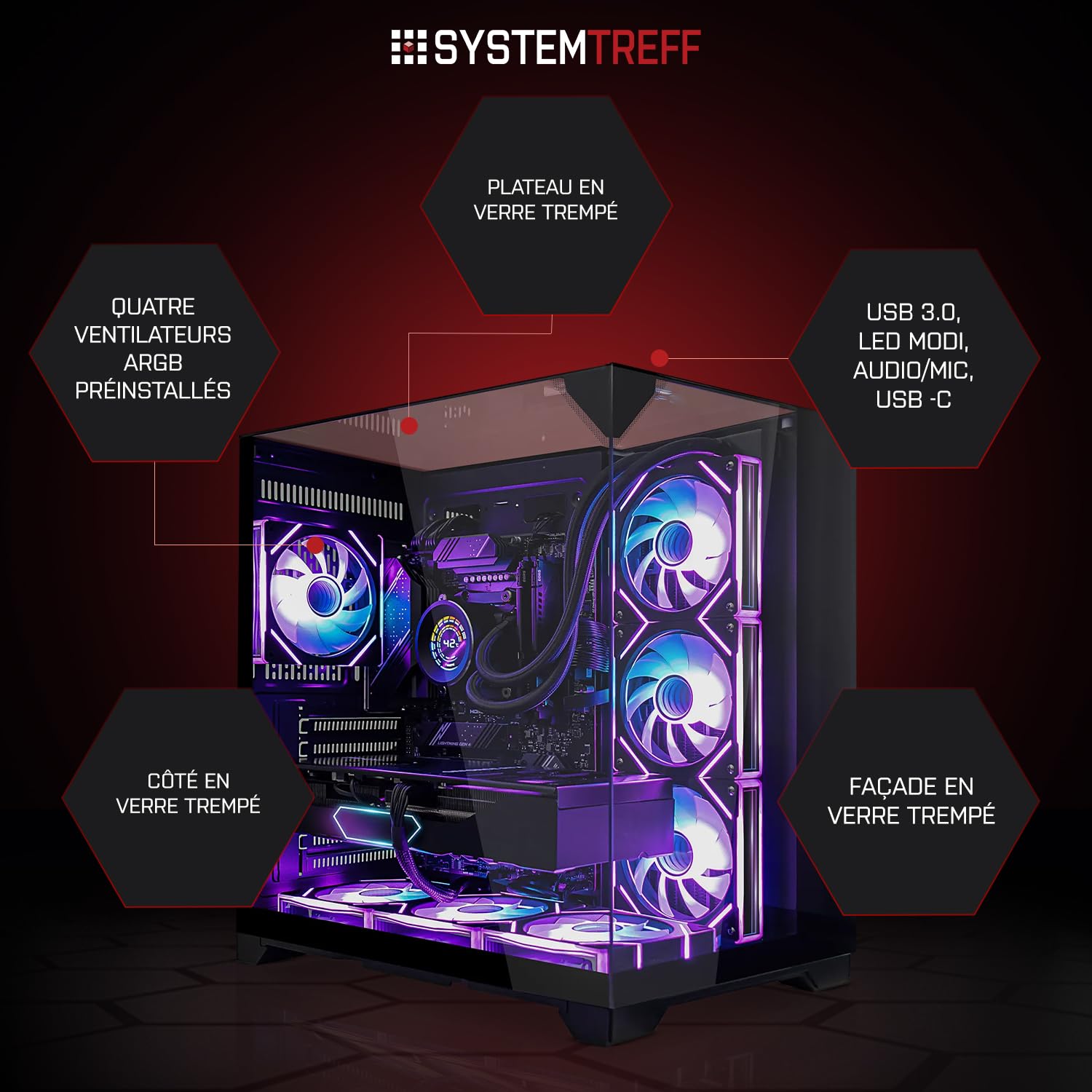 SYSTEMTREFF PC Gamer High-End - AMD Ryzen 7 9800X3D - RTX 5080 16Go | AMD 8 cœurs jusqu'à 5.2 GHz, 32Go DDR5, 2To M.2 NVMe SSD, Nvidia graphique WiFi, Windows 11, pour le gaming, streaming