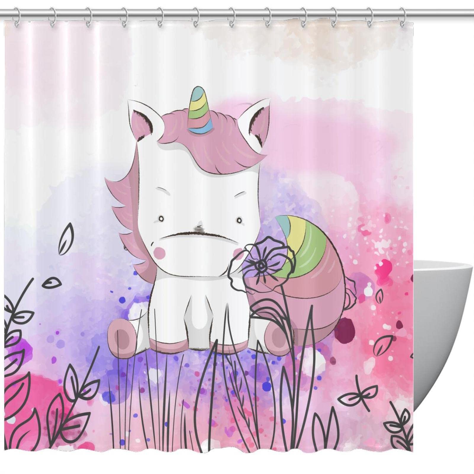 Rideau de douche licorne rose pour salle de bain et baignoire 152 x 183 cm