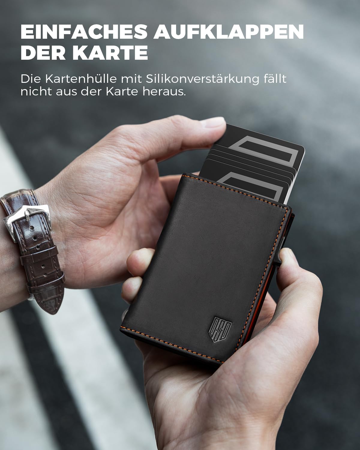 DODENSHA MagSnap Portmonee Herren I Slim Wallet mit Münzfach I Kreditkartenetui Geldbeutel für 10+ Karten I Magnetischer Verschluss Geldbörse Herren I RFID Schutz I SchwarzOrange