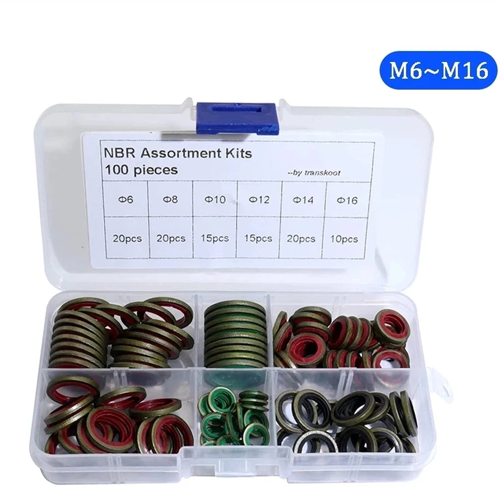 Unterlegscheiben-Sortiment-Kits M6, M8, M10, M12, M14, M16, Hochdruck-Hydraulikgummi-Ölrohrdichtung, Metalldichtring, Verschiedene Haushaltsartikel (Farbe anzeigen) anzeigen (wie abgebildet)