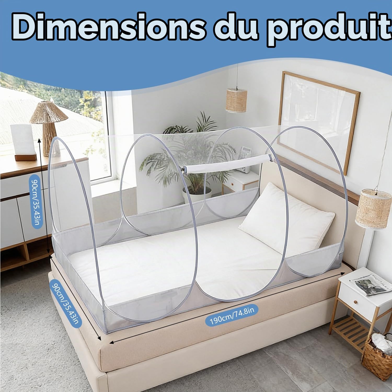 Moustiquaire pliable pour lit simple, ultra-légère et portable, à ouverture automatique avec fermeture éclair, maille fine, facile à assembler pour la maison, le dortoir étudiant, l'extérieur et les
