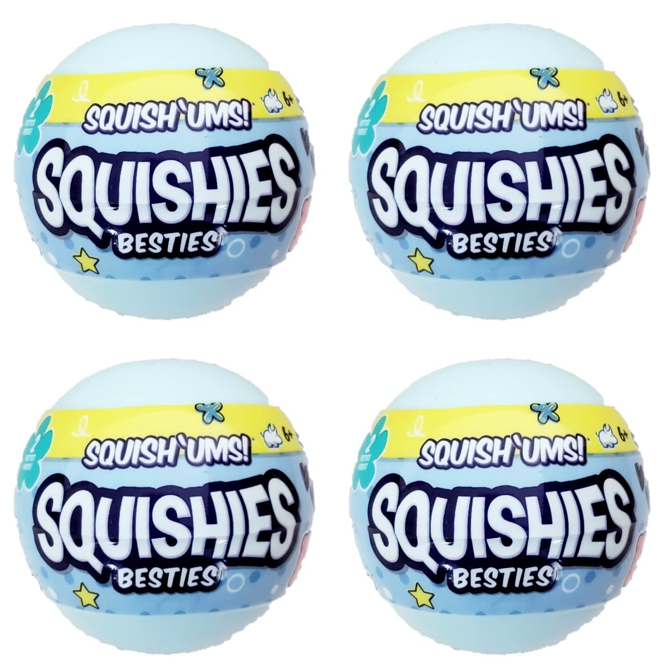 Squishums! Squishies Besties 2 Pack Capsules - Lot of 4 - Each Capsule Contains 2 Random Besties - Small, White, Blue, All Ages