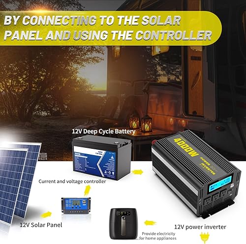 Miniatura 4 de Inversor de corriente de onda sinusoidal modificada de 4000 vatios, 12 V CC a CA 110 V120 V (pico) Convertidor de 5000 W, inversor de automóvil de 3