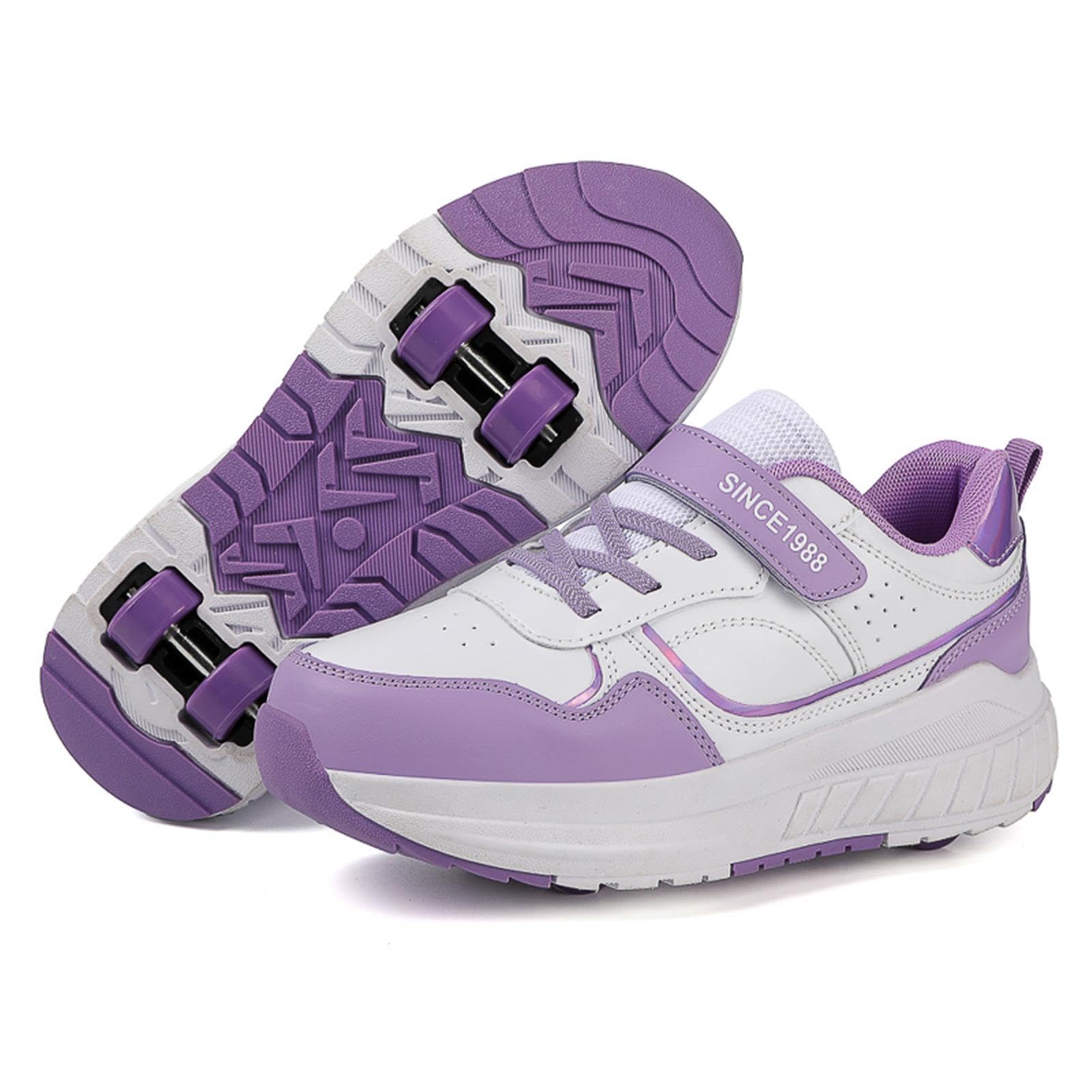 BIGTHREE Roller Skates Shoes, LED Roller Skates Shoes with Double Wheels, Rechargeable Retractable Color Light Skateboarding Shoes for Kids, Boys and Girls Best Gift