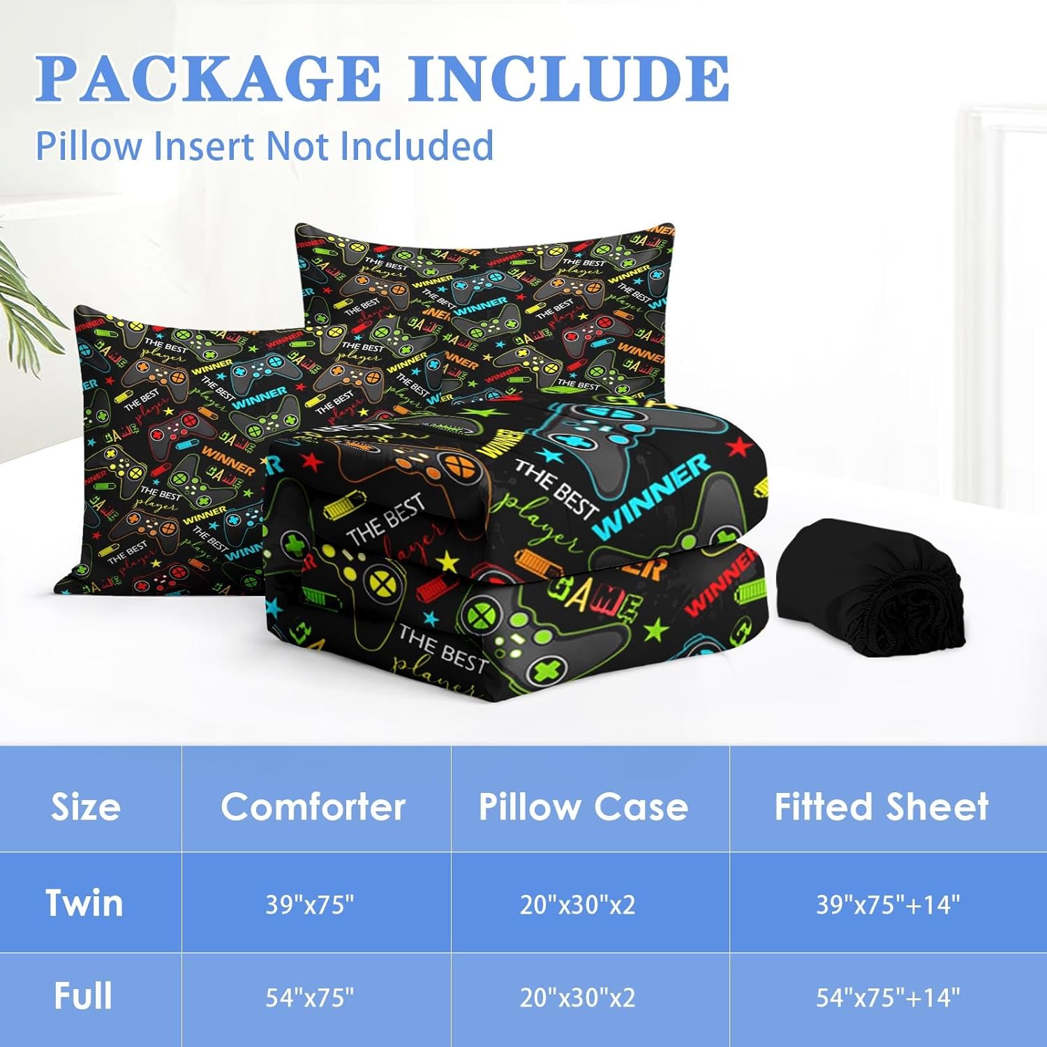 Nesker Zipper Bedding Twin Colorful Gamepad Zip Up Bedding Set for Boys and Kids, Gaming Players 3 Pcs Comforter Bed in a Bag with Fitted Sheet and 2 Pcs Pillowcases - Image 6