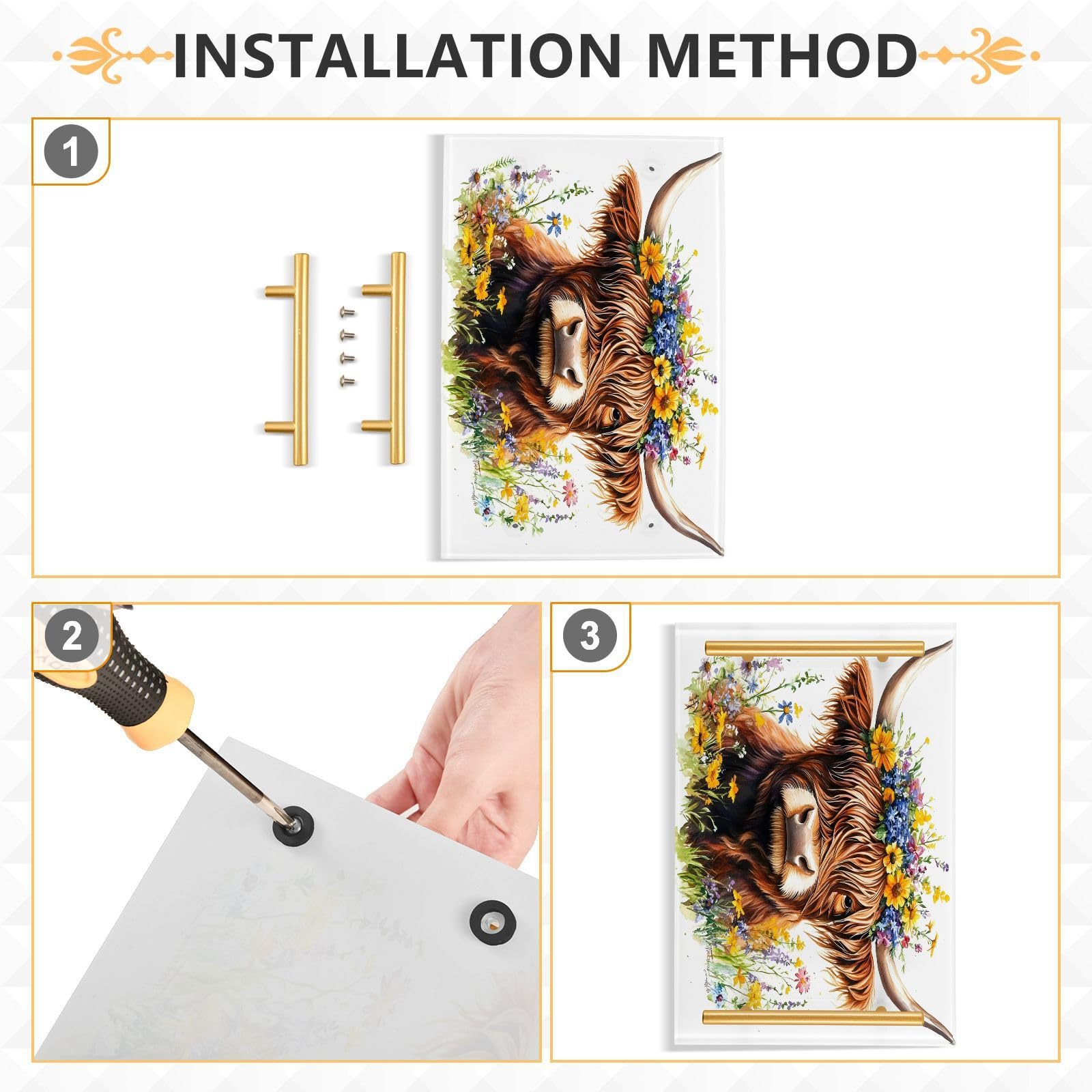 BOESI Doodle Yak and Flower Tray, Tray with Handles, Countertop Organizer, Decorative