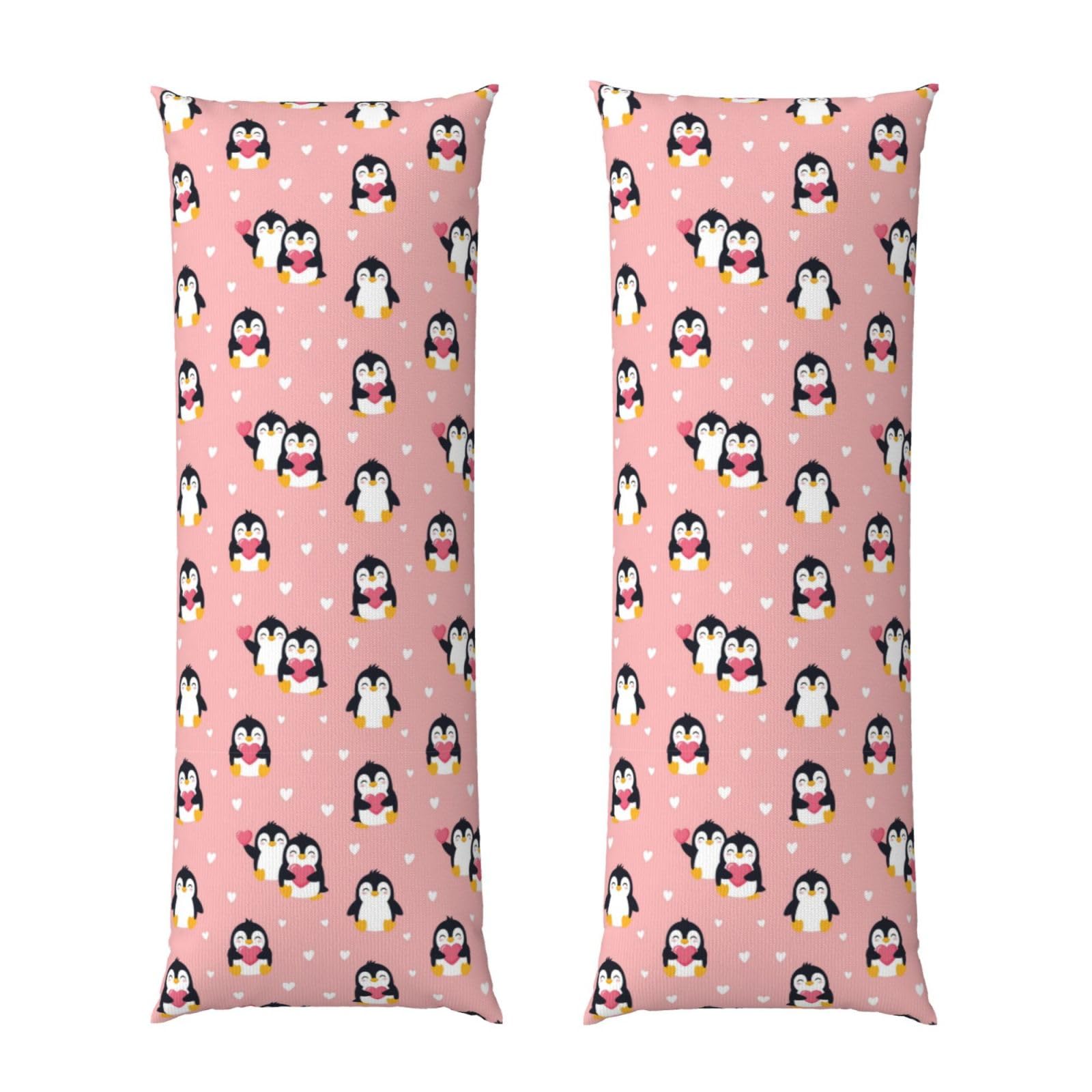 Body Pillow Cover 20x54 Inch, Cute Cartoon Penguin and Heart Pink, Luxury Cozy Long Pillowcase with Zipper, Softffy Rectangular Case for Couch Bed Home Hotel