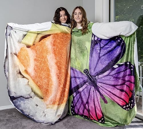 Miniatura 5 de Manta de brazo redondo con mangas de mariposa morada de 68 pulgadas de diámetro, acurrúcate con cálida y acogedora manta de franela de microfibra,