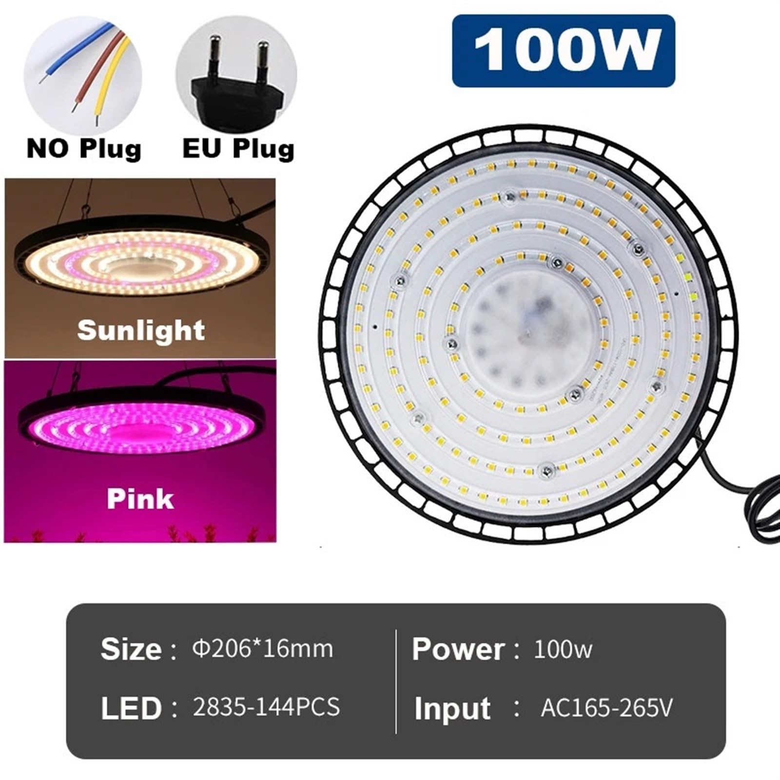 Lampa roślinna, 100W 150W 200W Pełne Spektrum Światła Do Uprawy Roślin Lampa LED Słoneczna Wysoki PPFD Oświetlenia Namiotu Szklarniowego W Pomieszczeniach(100W,Pink)