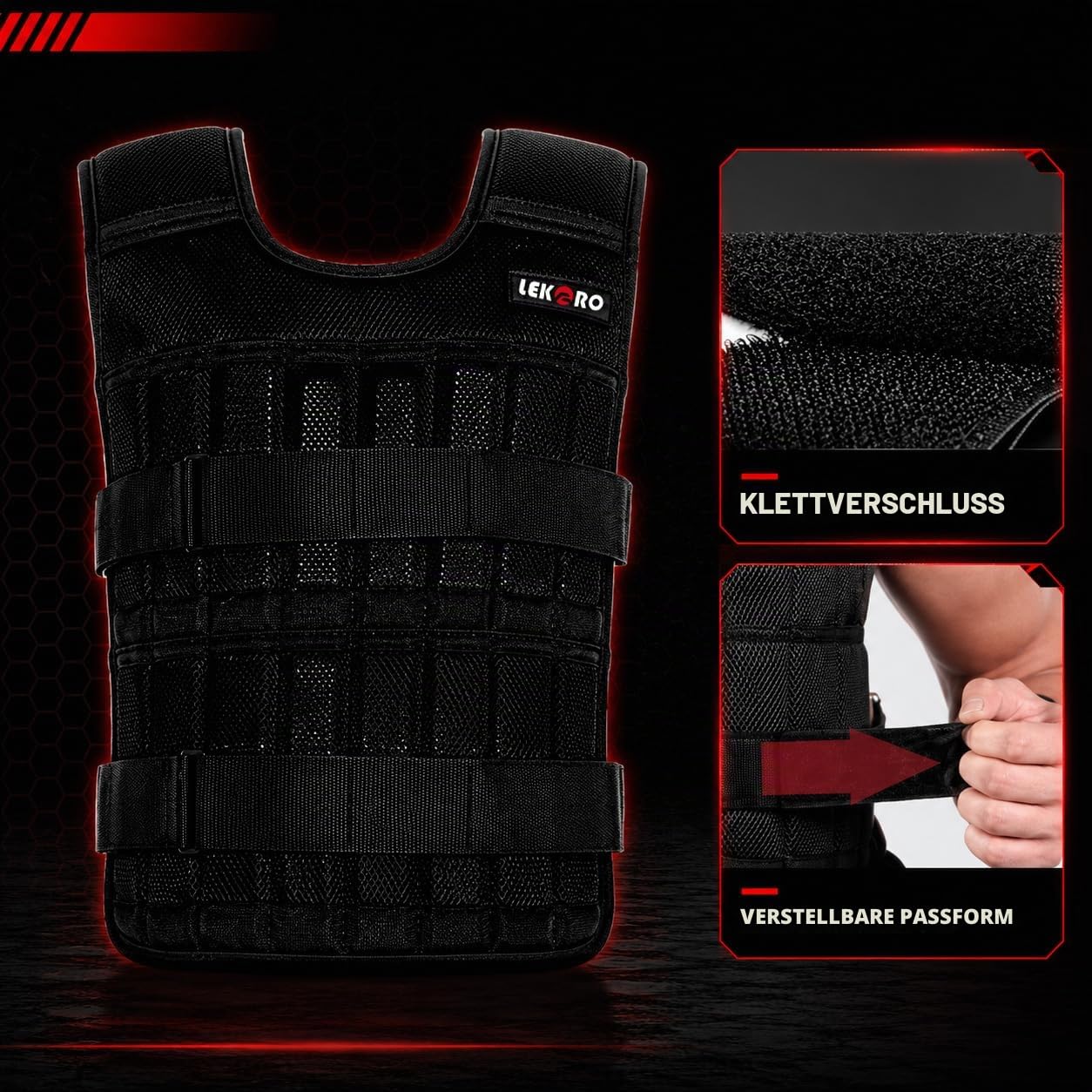 Verstellbare Gewichtsweste, 20 kg, Workout, Gewichtsweste, Training, Fitness, Gewichtsjacke für Männer und Frauen (inklusive 96 Stahlplatten Gewichte)
