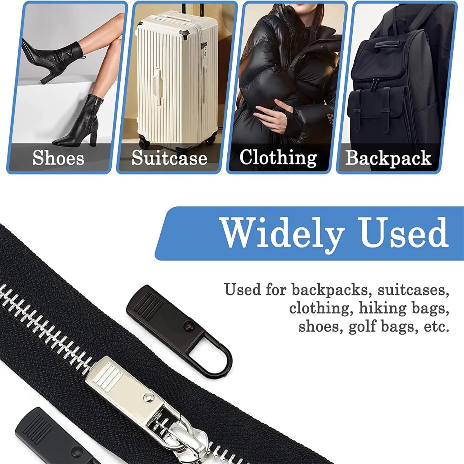 Tiradores de cremallera, 100 unidades, de repuesto, desmontables, con cierre de cremallera, cabezal de fijación de cremallera de metal para mochilas, bolsos, chaquetas, equipaje, botas (gris)