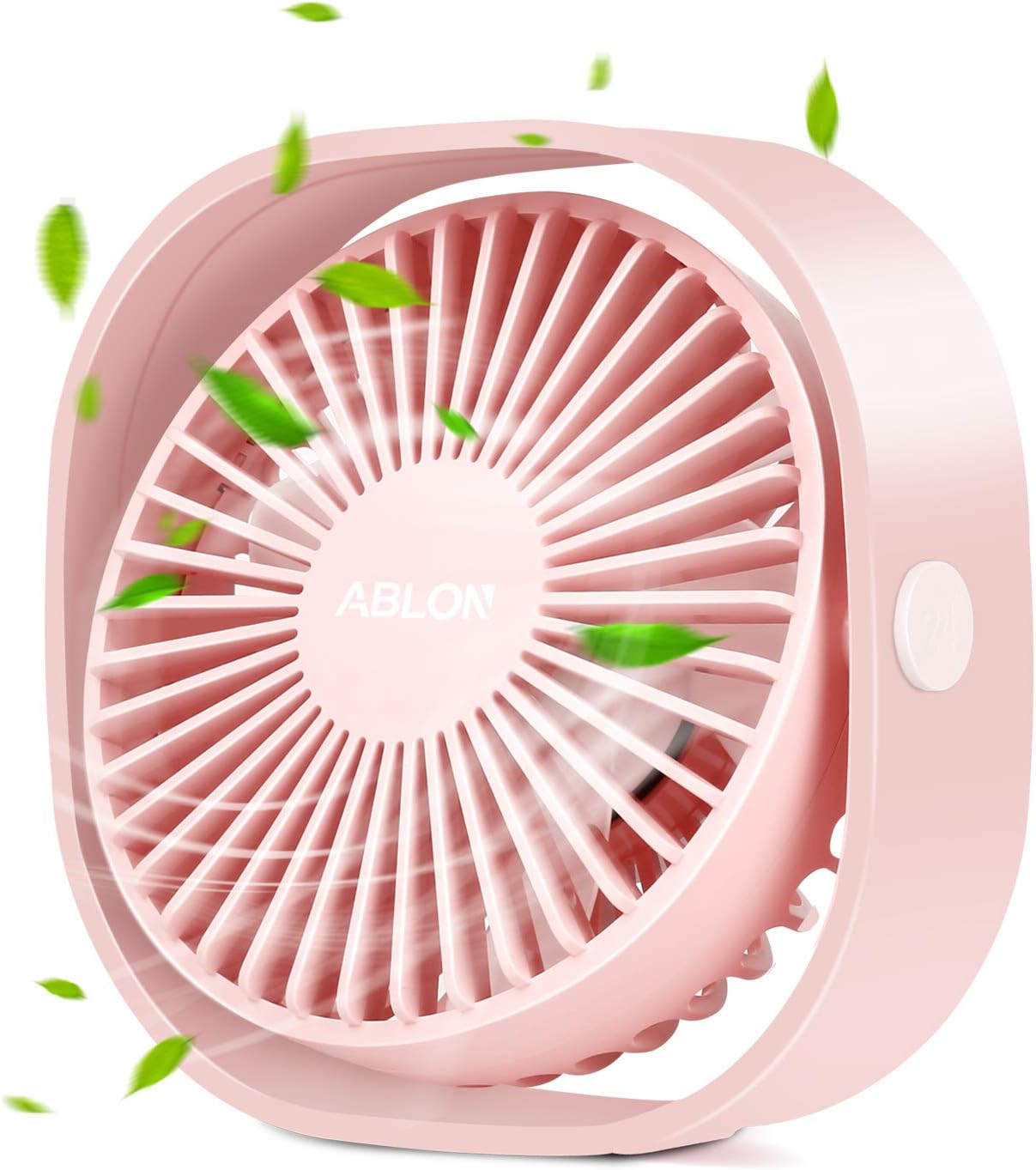 Ablon Desk Fan, Small Table Personal Portable Mini Fan Powered by USB, 3 Speed and Quiet Design for Desktop Office（Pink）