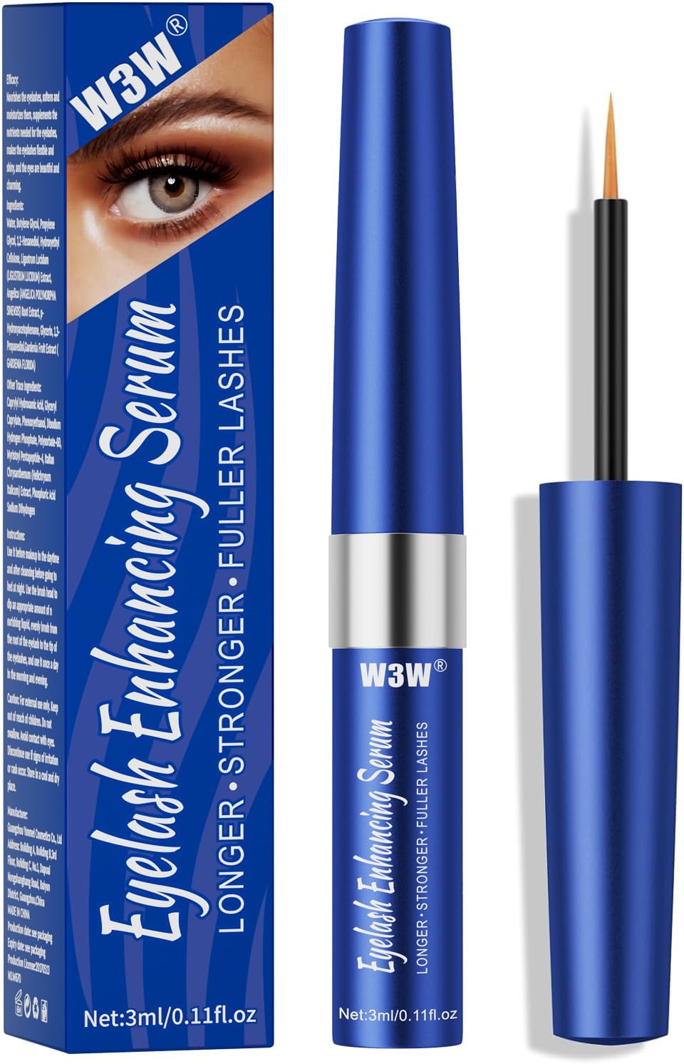 W3W Eyelash Growth Serum for Boost,Lash Growth Serum Advanced Formula for Longer, Fuller, and Thicker Lashes, 3 ML (Blue)