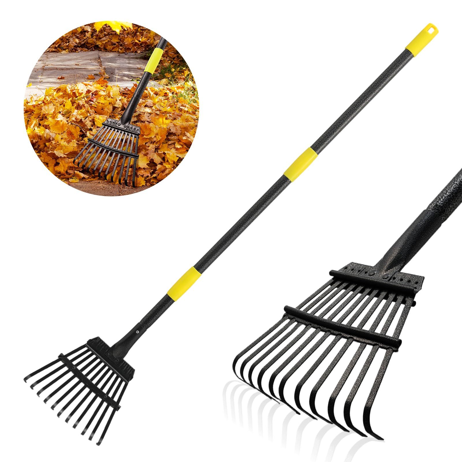 UIABOPZ 60-Inch Adjustable Leaf Rake