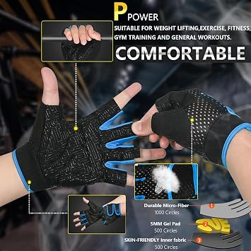 MOREOK Workout Gloves Padded Weight Lifting Gloves for Men/Women, [5MM Gel] Fingerless Grip Gym Gloves Fitness Gloves for Exercise, Weightlifting, Cycling, Pull ups, Rowing, and Climbing