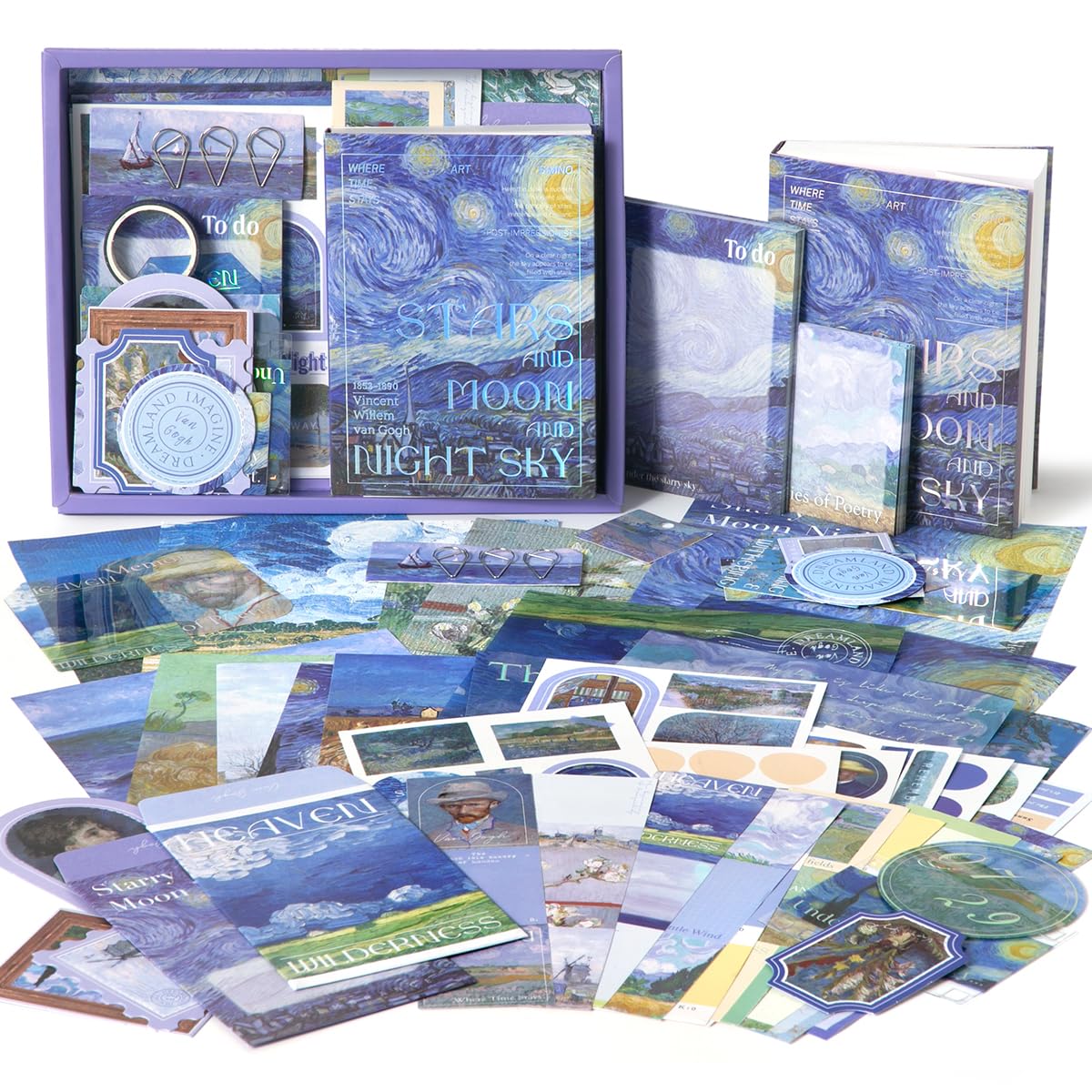WEMOL Vintage Journal Scrapbook Pack Kit for Art Journaling Bullet, Planners DIY Paper Stickers, Craft Kits Notebook, Collage Album Aesthetic Sticker (Blue Starry Night)