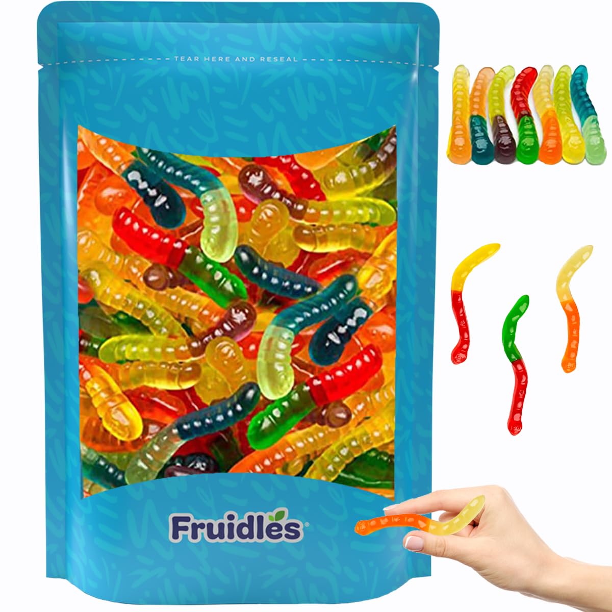 FruidlesLarge Gummi Worms Candy, Assorted Fruit Flavors Gummies, Allergy Friendly, Non-GMO, No Artificial Sweeteners Gummy (1 Pound)