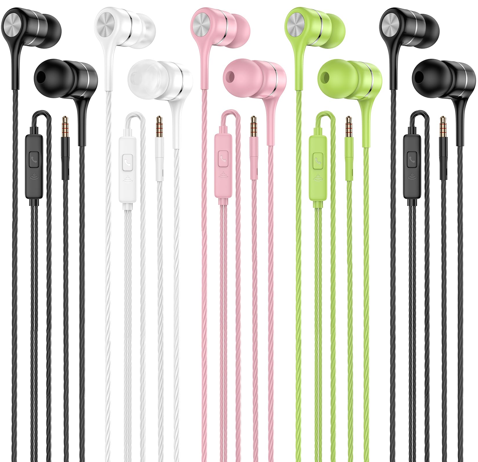 Earbuds Earphones with Microphone, 5 Pack Wired Heavy Bass Headphones, Earphone with Noise Isolating, Fits 3.5mm Interface for iPad, Desktop