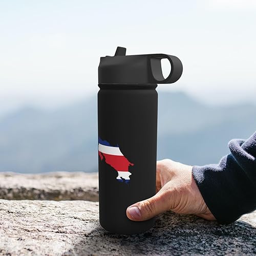 Miniatura 8 de IMEEGIEN Botella de agua con diseño de mapa de terreno de Costa Rica con pajita, botella deportiva aislada de acero inoxidable de 18 onzas para