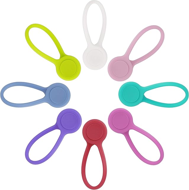 Magnetic Cable Clips Reusable Silicone Twist Ties Adjustable Fastening Cable Straps for Home Office Use as Wire Cord Management Earphone Bookmark Keychain Multi Color Pack of 8