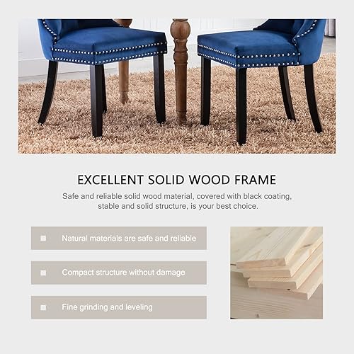 Miniatura 7 de Juego de 2 sillas de comedor copetudas, sillas de comedor de terciopelo con respaldo de botón, ribete de cabeza de clavo, sillas de comedor