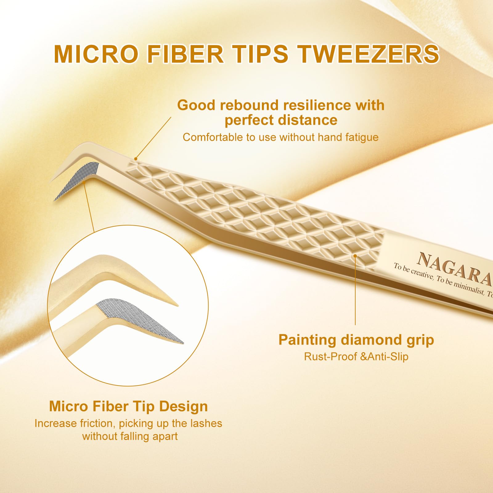 NAGARAKU Precision Fiber Tip Tweezer for Eyelash Extensions Diamond Grip Anti-Static Anti-Slip Premium Stainless Steel Pointed Volume Eyelashes Boot Tweezers with Box(Seven Shaped Tweezer AG-11) - Image 3