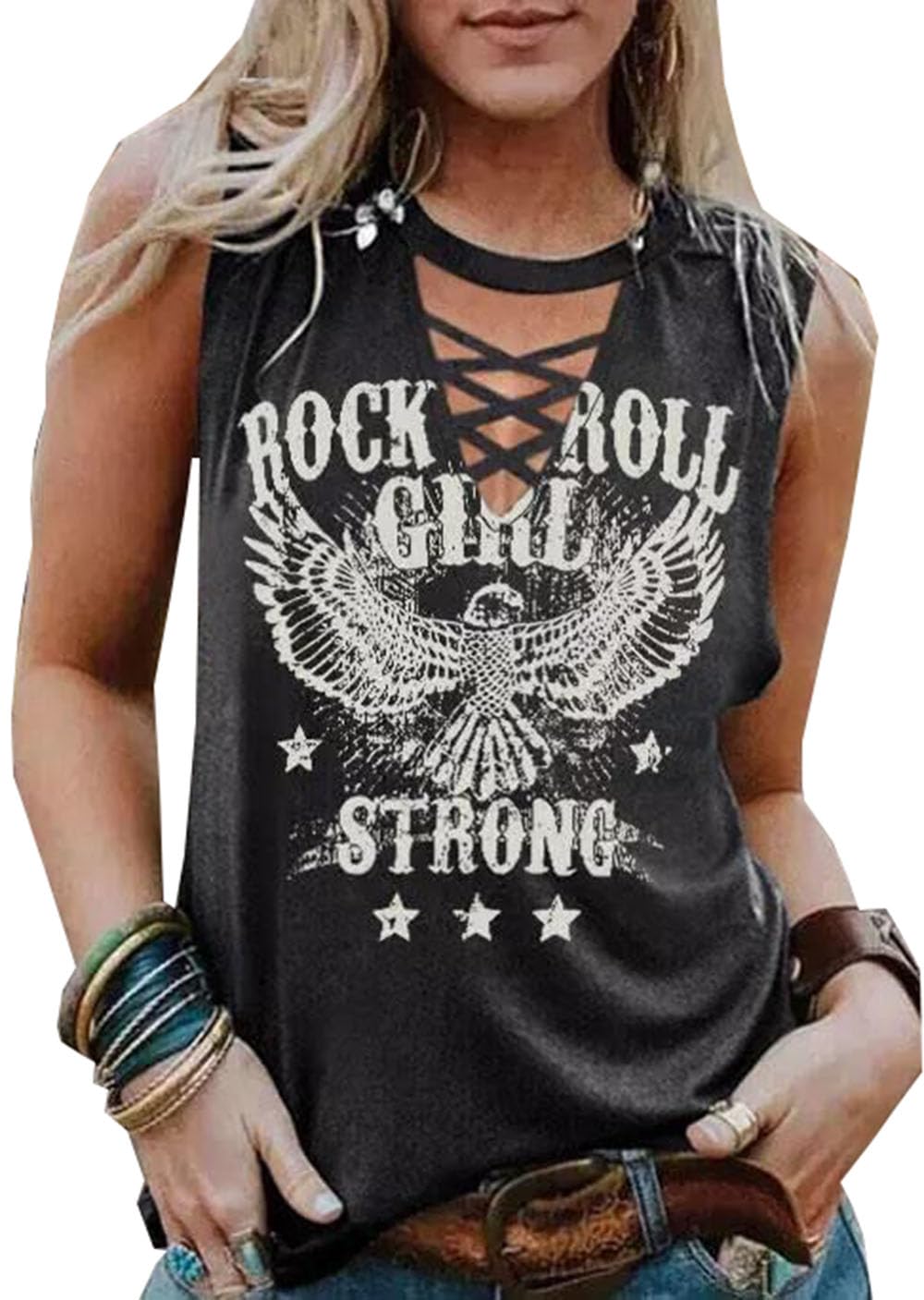 Wasted On You Steer Skull Criss-Cross Hollow Out Tank Tops Women Western Cowboy Rodeo Shirt Tops Country Music Tank Tops
