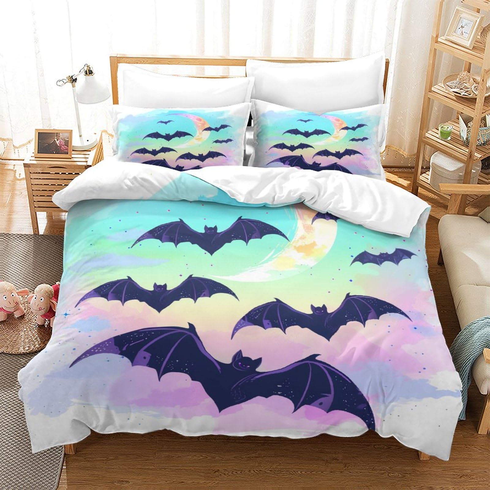 P1S9U7W5Y Fantasy Bat 3D Printed Duvet Cover Set 3pcs Microfiber Cloud Bedding Set Single