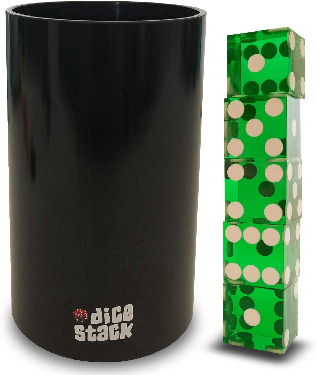 Dice Stacking PRO Cup Set - Professional Straight Cups with 5 Razor Edges 19mm Real Casino Dice in a Box - Accessories - Magic Tricks - Green
