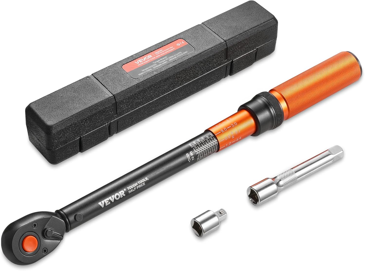VEVOR Torque Wrench, 1/2-inch Drive Click Torque Wrench, 14.8-162.4 lbf-ft / 20-220 N.m, Dual Scale Readings, ±3% High Precision, with Extension Bar, Adapter and Storage Case, for Automotive Repair
