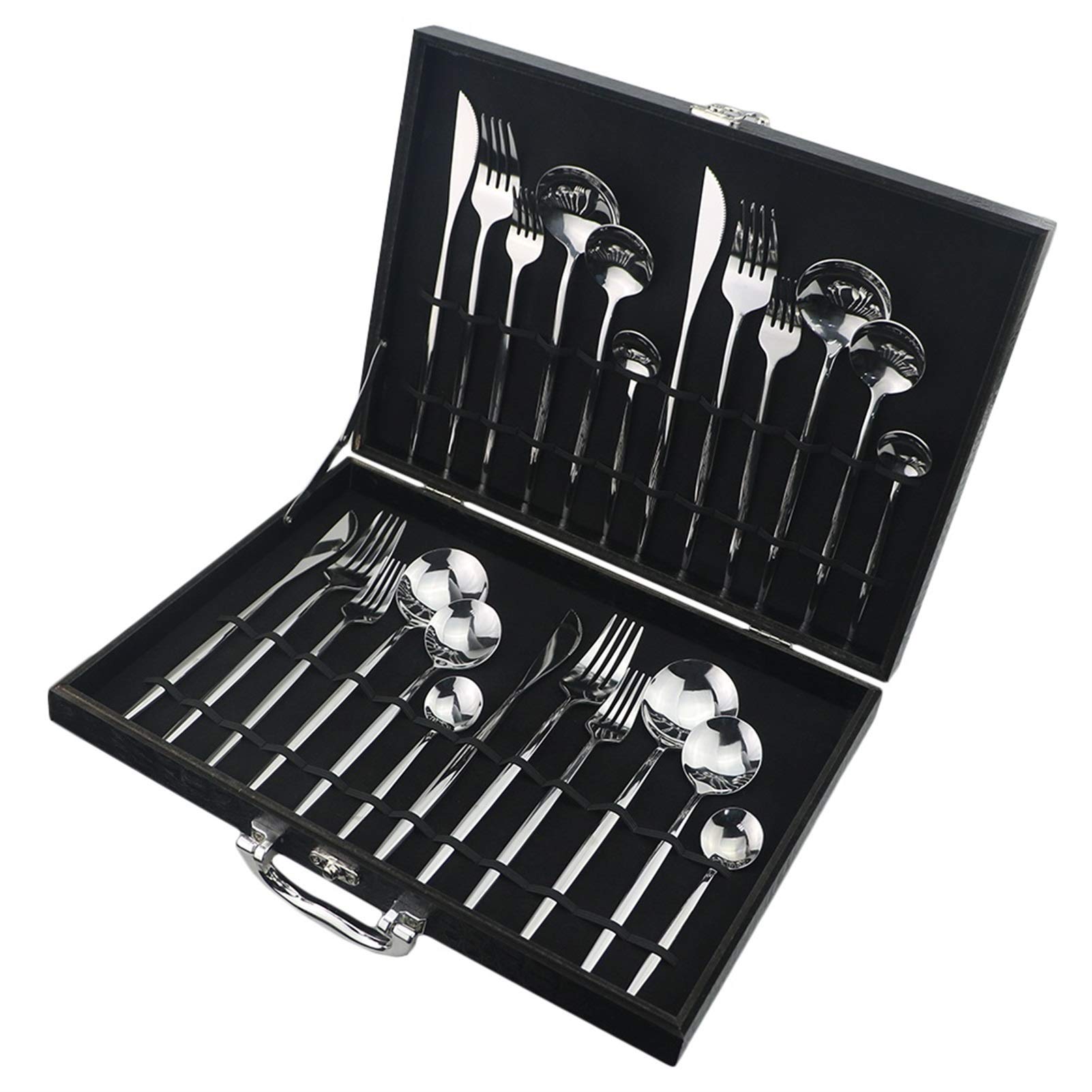24 unids/set Negro Oro Cubiertos Cubiertos de acero inoxidable Vajilla Plateado Platware Set Cena Cuchillo Tenedor Cuchara (Color : 4set 24Pcs Black)