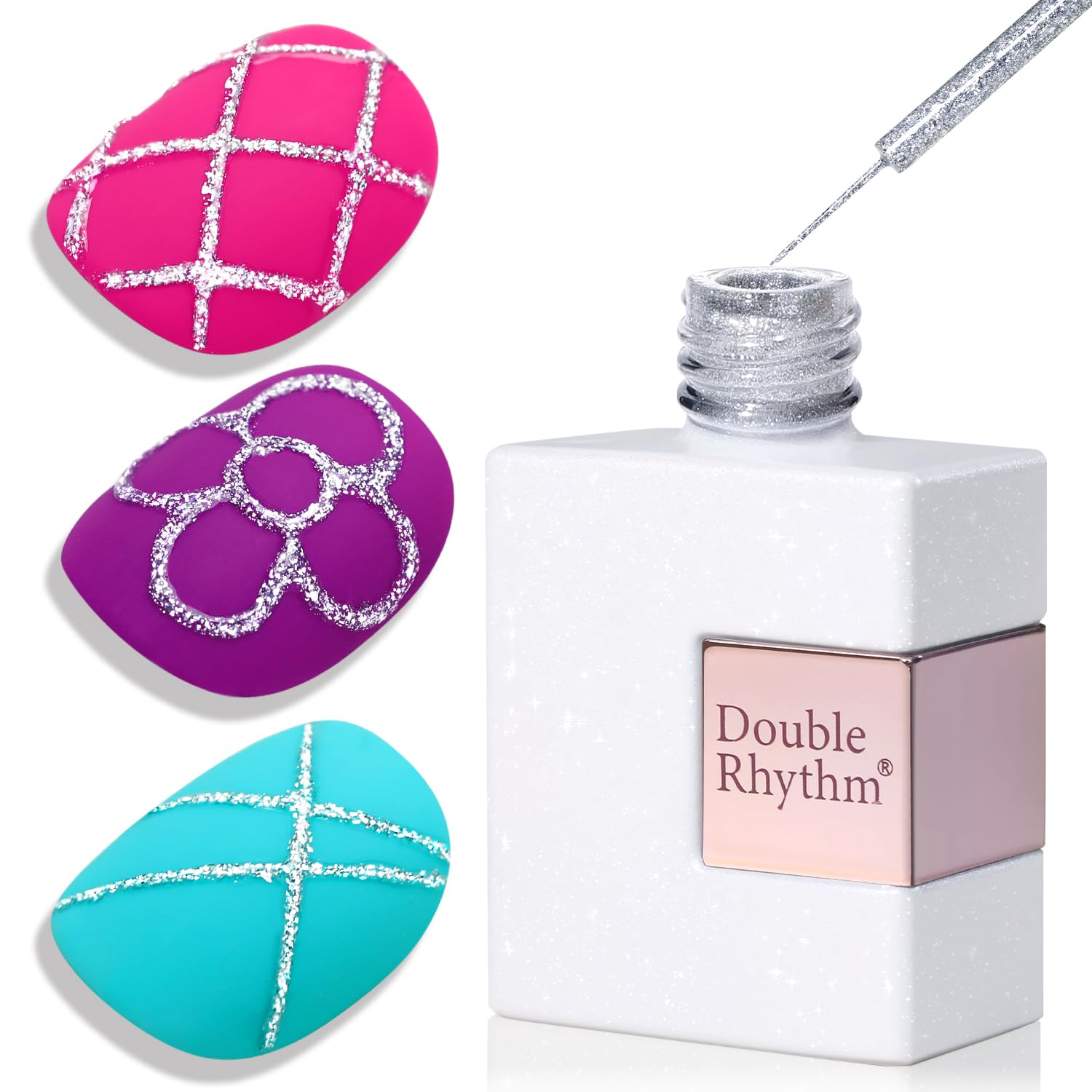 Double Rhythm 15 Ml Metallic Gel Liner Nail Art Gel Bronze Mirror Chrome Painted Drawing Stripper 3D Effect Gel Polish (Liner Art Gel-Silver)