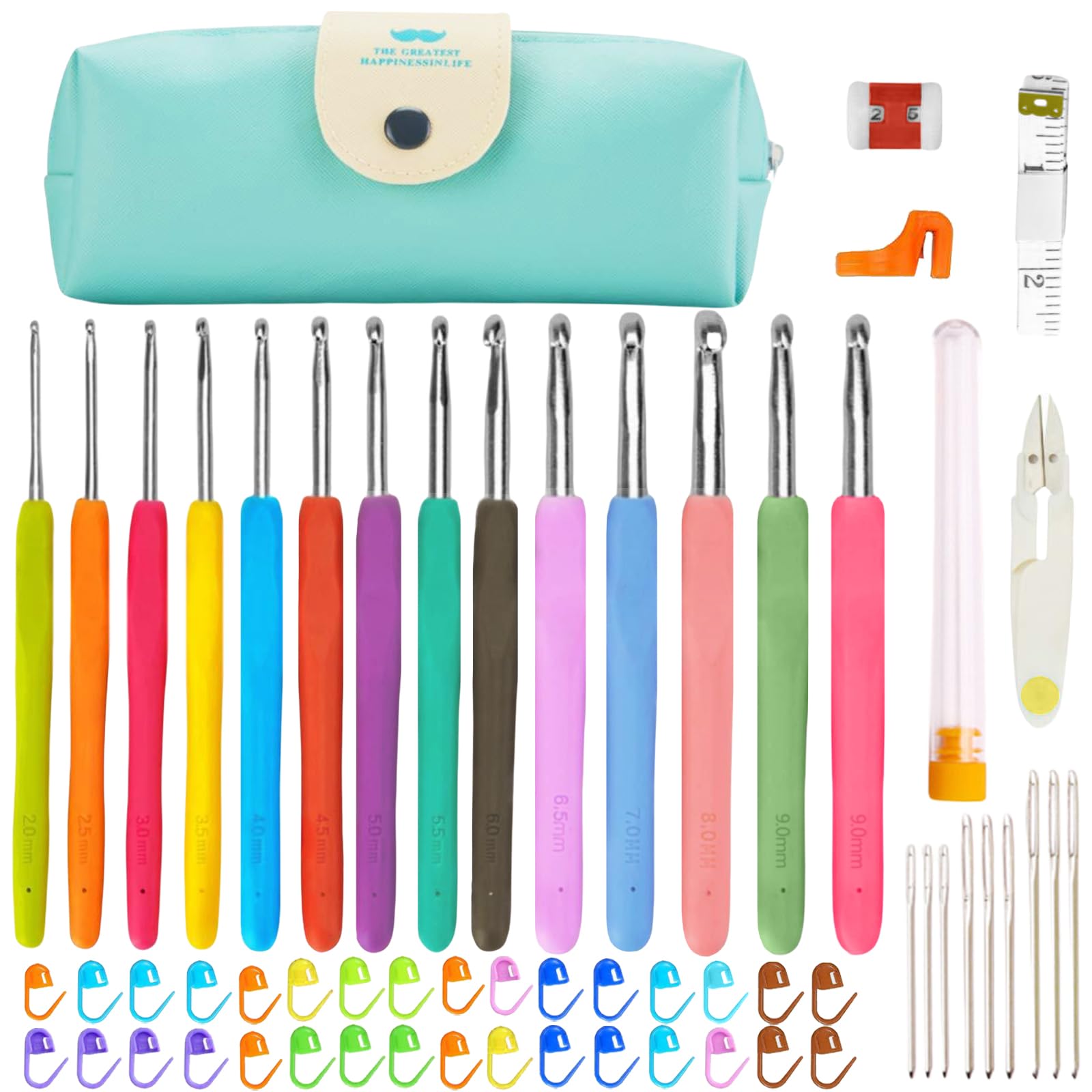 Set Uncinetti 59 Pezzi, 14 PCS Uncinetto 2.0mm-10.0mm Crochet Kit Ergonomico per Principianti