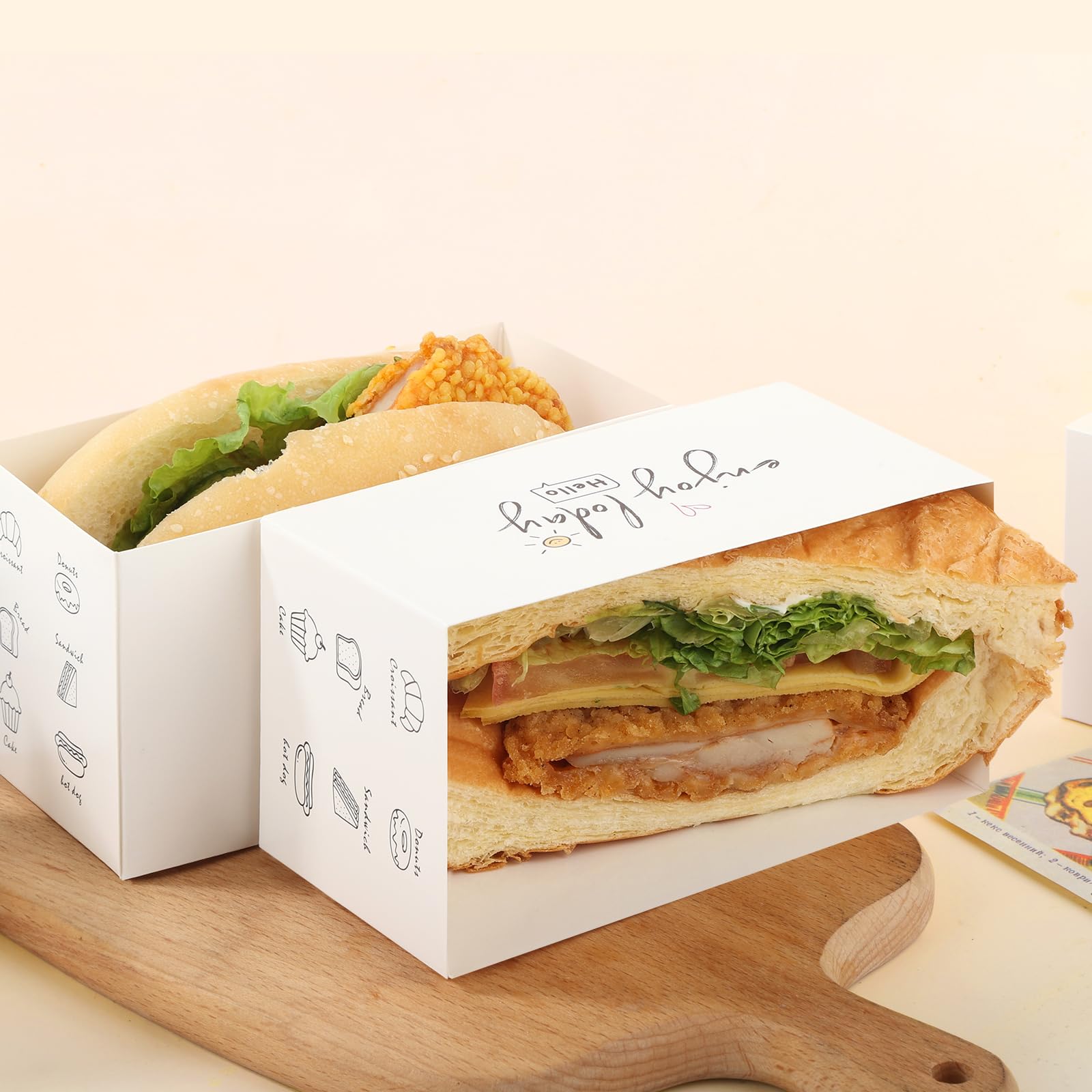 Amazon.co.jp: Bakbania サンドイッチテイクアウトボックス ペーパー