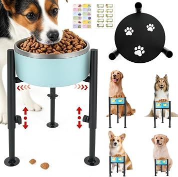 Elevated Dog Bowl Stand, 4 Height Adjustable Raised Dog Bowls Stand Wide 6-10in, Dogs Food Water Feeder Metal Pet Feeding Holder for Medium Large Breeds