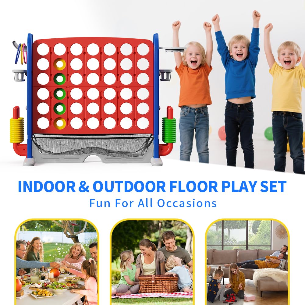 UBRAVOO Riesiges 4-Gewinnt-Spiel, 3-in-1 Jumbo-Spieleset für den Garten mit Basketball, Golf und Ringwurfspiel, höhenverstellbares Jumbo-Gartenspiel für Kinder, Erwachsene und die ganze Familie