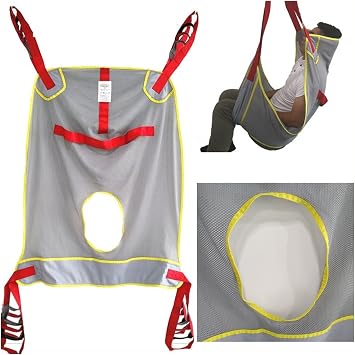 EUNOGO Patient Hoyer Lift Sling Lift Sling 507lbs Weight Capacity, with Commode Opening &Head Support, Waterproof Toileting & Shower Lifter for Elderly Disabled Bariatric
