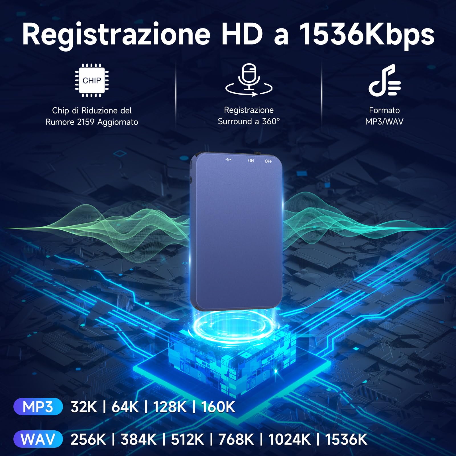 64GB Mini Registratore Vocale, Vormooi Registratore Vocale Portatile con Attivazione Vocale, Rregistratore Vocale Professionale con Registrazione One Touch per Lezioni Interviste Riunioni
