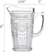 Vista 2 de Kingrol Jarra de vidrio de 50 onzas, jarra de agua vintage para té helado, jugo, leche, bebidas, jarra de vidrio resistente al calor para agua