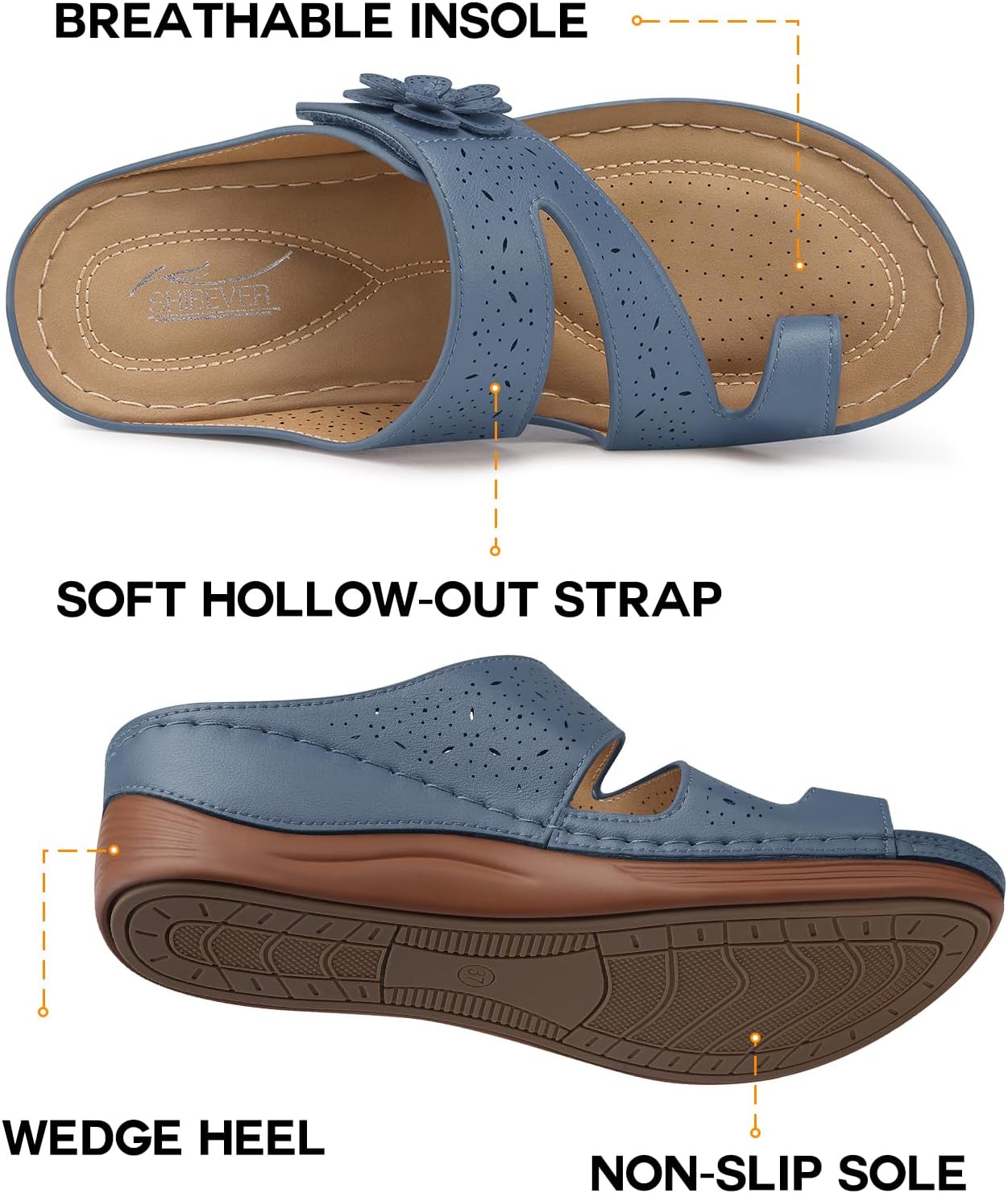 SHIBEVER Wedge Sandals for Women Dressy: Comfortable Sandals for Women - Summer Casual Walking Slip On Wedges Light Blue Size 6 - Image 5