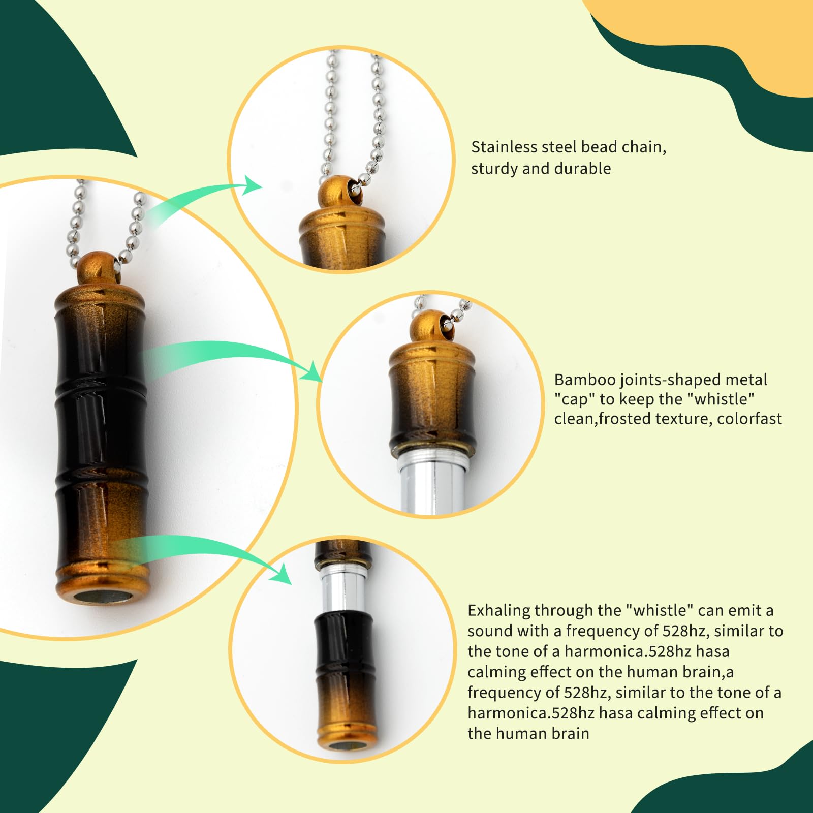 Collana da meditazione da 528 Hz, collana per respirazione, dispositivi di guarigione della frequenza, strumento di sintonizzazione della frequenza dell'amore, fischietto da 528 Hz, rilassamento
