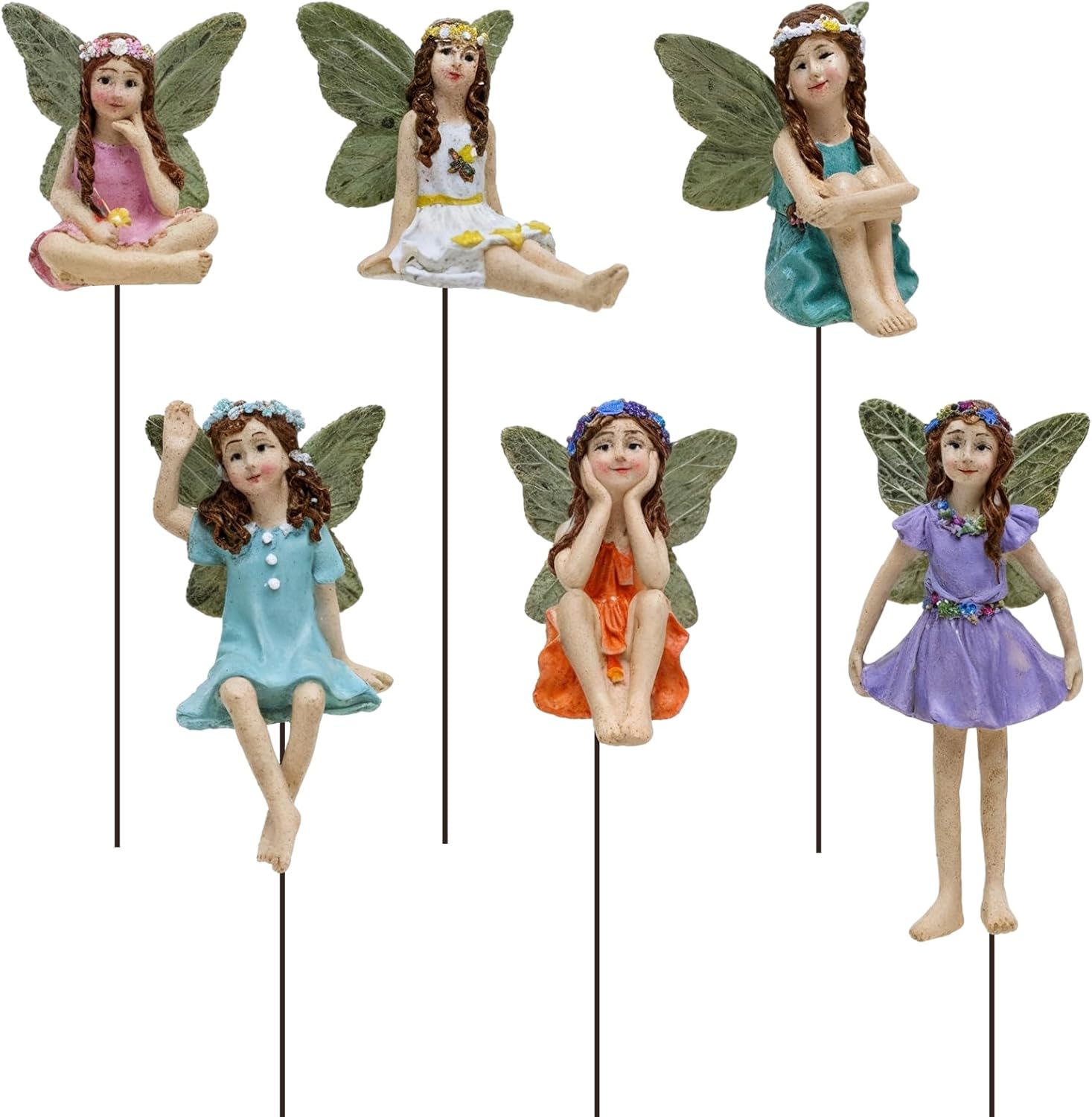 6-Piece Fairy Garden Accessories Set, Resin Fairies With Colorful Dresses And Detailed Wings, Simple Setup For Indoor And Outdoor Pots