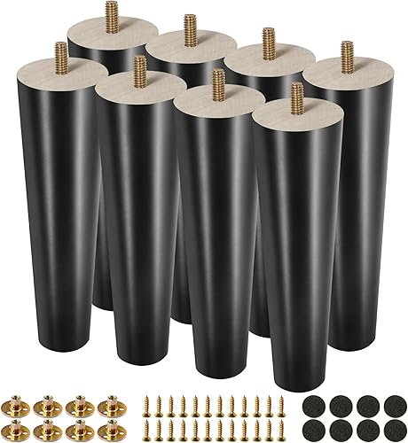 Miniatura 39 de FoDau770 Patas de Muebles de Madera de Caucho de 9 Pulgadas, Patas de Madera Rectas Cónicas de Mediados de Siglo para Sofá, Juego de 4, Patas