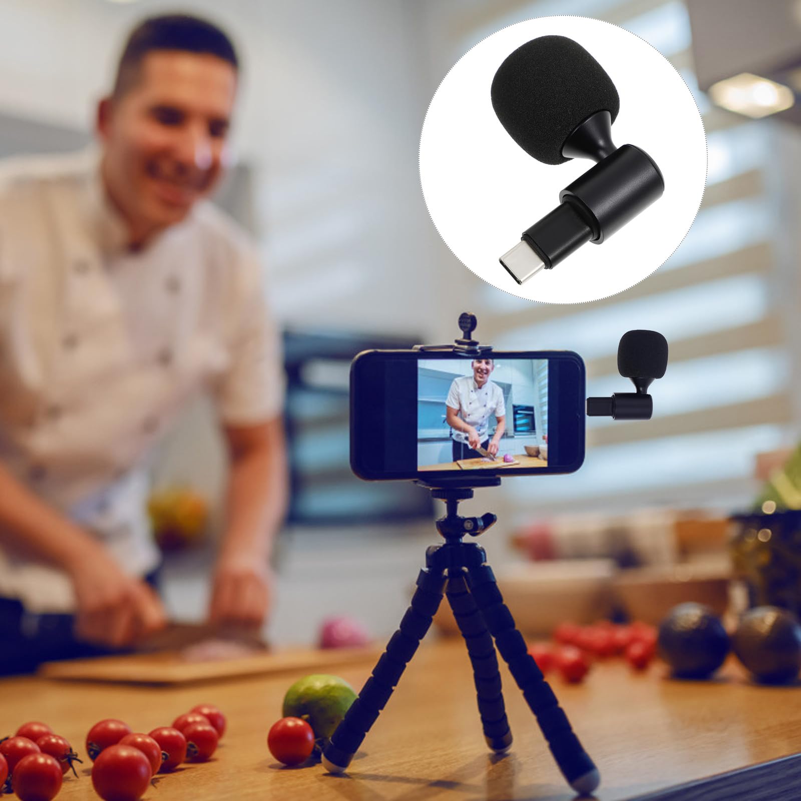 Microfono per Live Streaming e Registrazioni Copertura in Spugna Connettore Type-c, Microfono Pieghevole e Portatile in Metallo per Computer e Smartphone