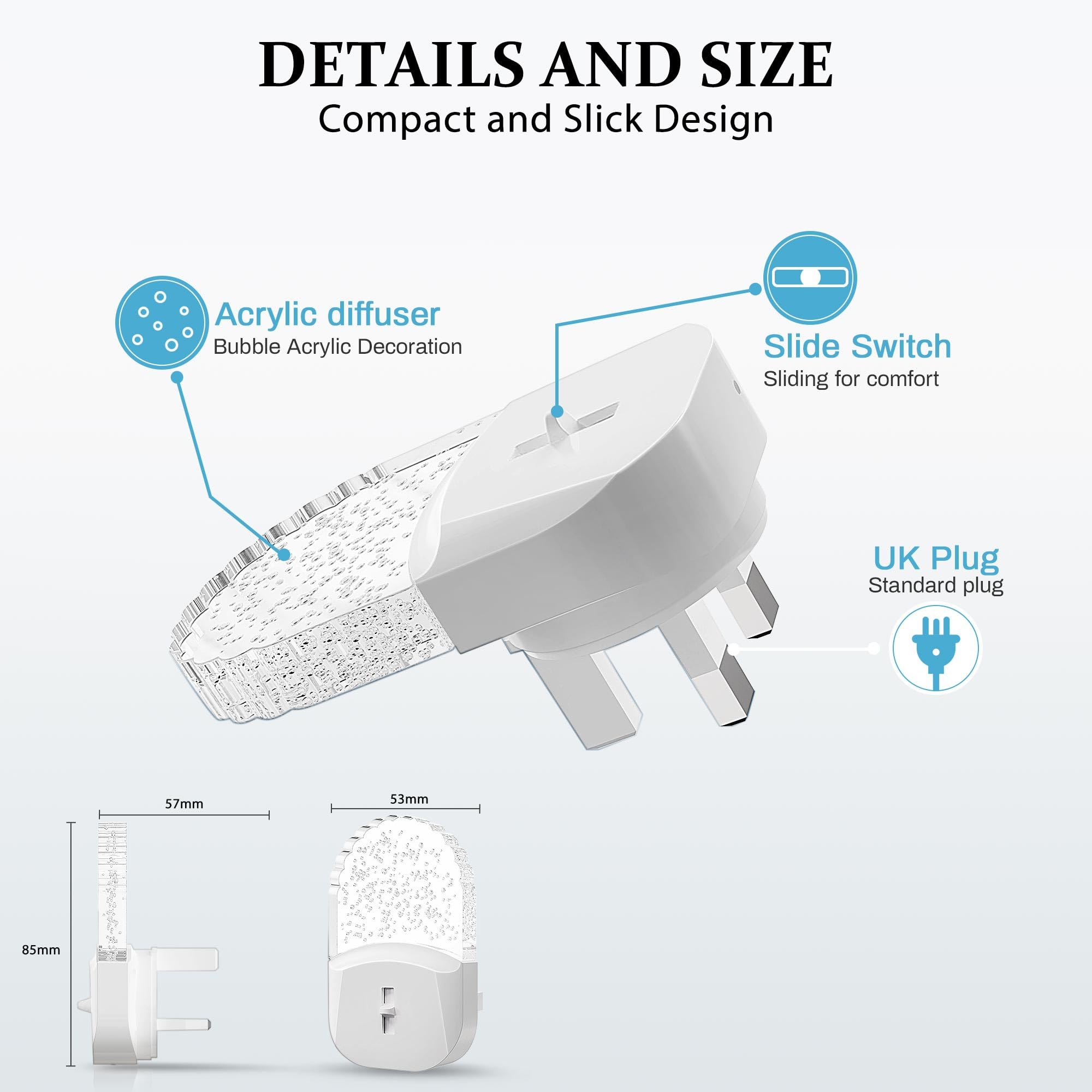 Techgomade Night Light Plug in Wall with Dusk to Dawn Photocell Sensor, Dimmable 0-100 LM, Warm White 3000K, 0.5W Low Energy - Image 4