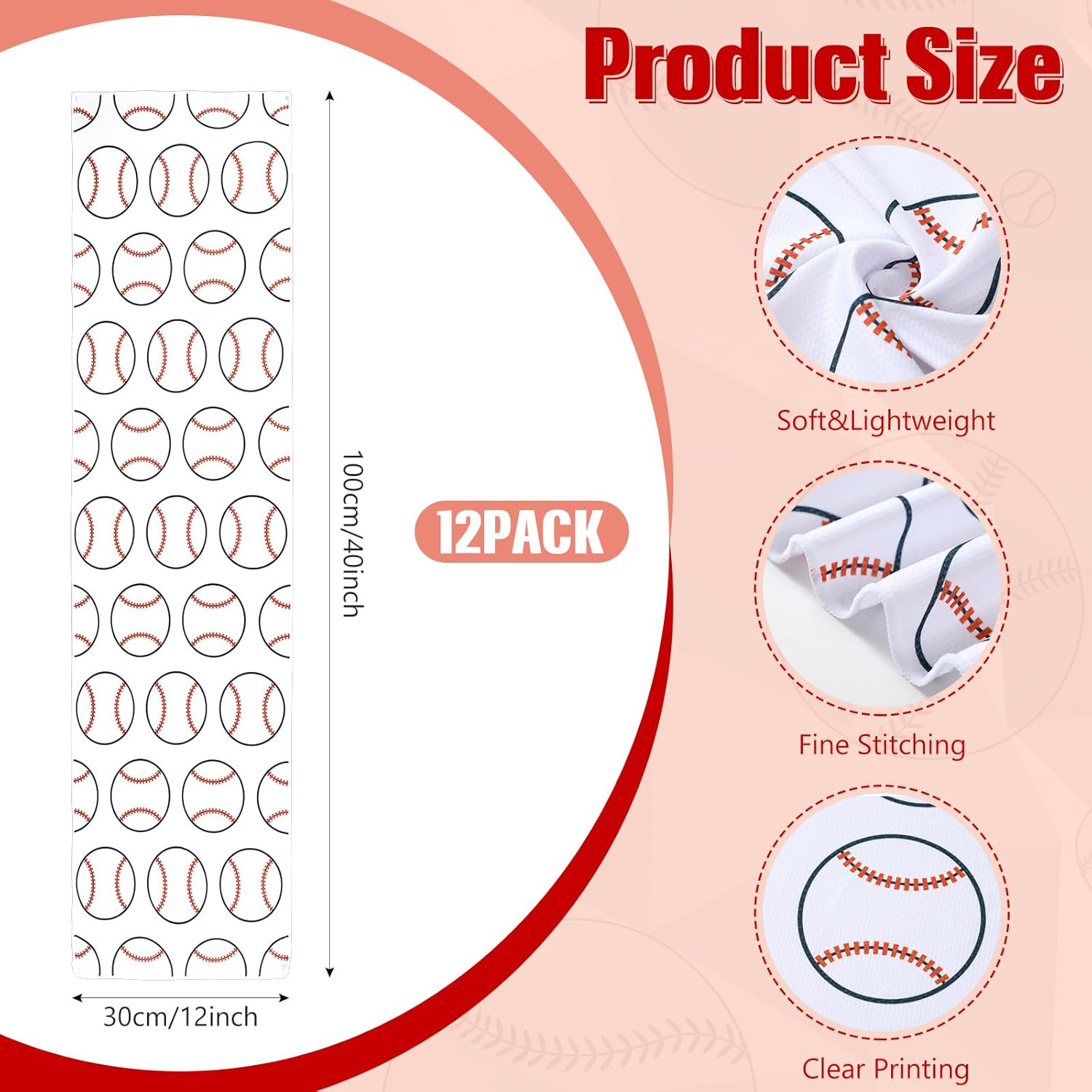 24 Pack Baseball Team Gifts Include 12 Baseball Cooling Towels 12 Plastic Tumbler 40"x12" Breathable Chilly Towel 13.5oz Reusable Cups with Lid and Straw for Sports Party (White, Baseball)