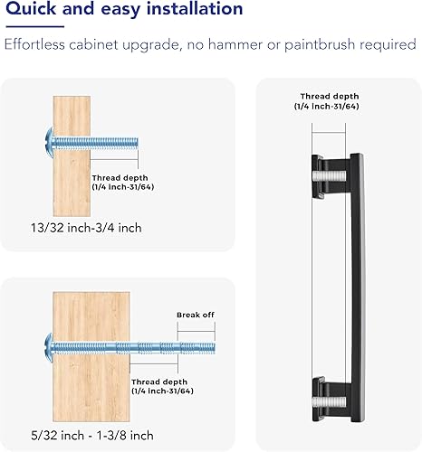 Miniatura 2 de Paquete de 10 tiradores de gabinete color negro mate de 6 pulgadas para armarios con agujero central de 5 pulgadas, manijas sólidas para gabinetes