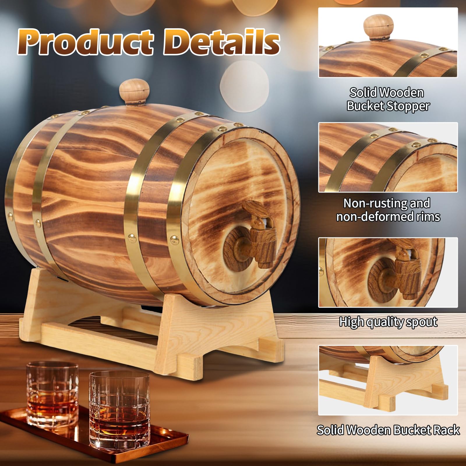 Barril de vino, barril de roble decorativo para el hogar, barril de roble de 1 L, 1,5 L/3 L, dispensador de barril de vino de madera especial, barril de cerveza, barril de cerveza con soporte
